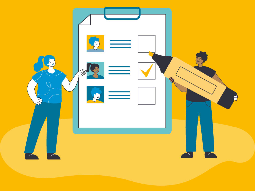 illustration deux personnes choisissent des curriculum vitae